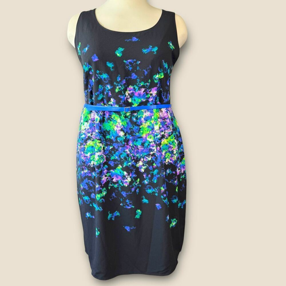 Lane Bryant Floral Sleeveless Sheath Casual Dress Belted Plus Size 22 Multicolor